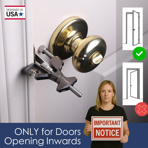 Stinger Metal Portable Door Lock for Travelers Hotel, Apartment, and Home Door Stopper Security with Built-in Glass