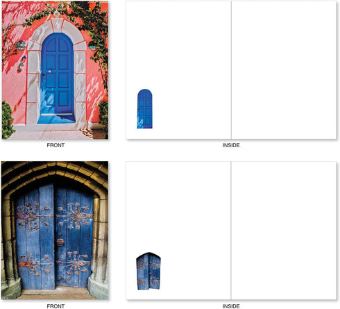 The Best Card Company - 20 Blank Note Cards Bulk Box 4 x 5.12 Inch + Envelopes, Architectural Doorways Collection (10