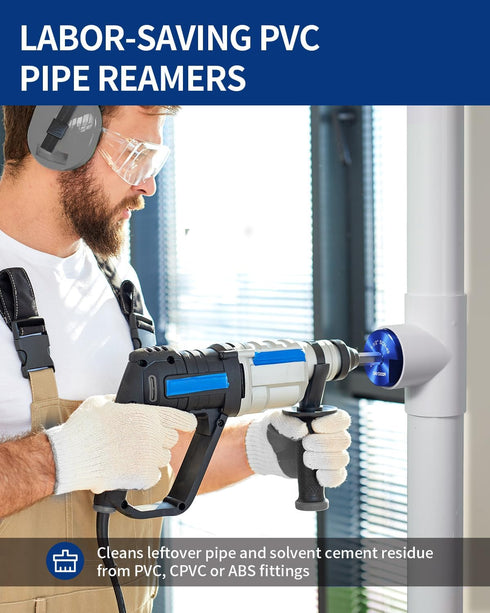 1-1/2'' PVC Pipe Reamer, Plastic Pipe Fitting Reamer, Clean Leftover Pipe & Solvent Cement Residue, Fits into Standard 1/2" Drill, for Use with Sch. 40 PVC, CPVC or ABS Fittings