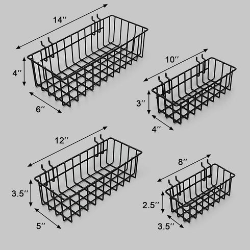 Pegboard Baskets Accessories for Storing Items Not Easy to Hang on Pegboard - 4 Pcs (Black Light-Duty)