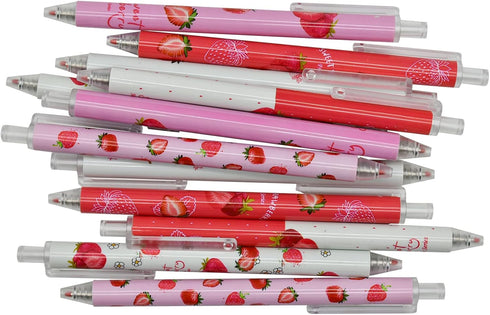 Maydahui 12PCS Strawberry Gel Pens - Cute Fruit Pen - Black Ink for Girls School Party