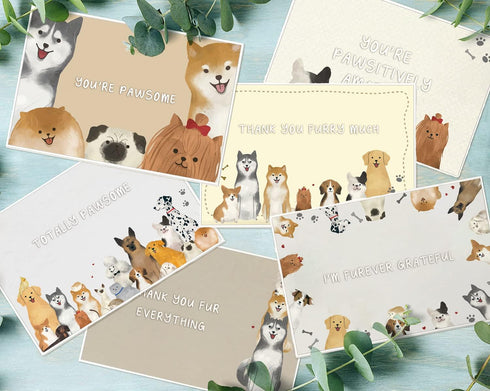 Spercy 48 Set, Pack 4 6 Dog Thank You Card Dog Pun Note Cards with Envelopes, Puppy Greeting Notecards Bulk, Cute Boxed