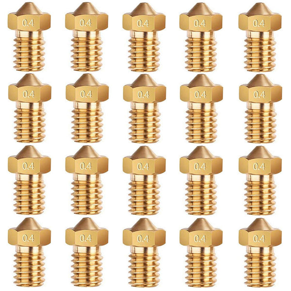E3D Nozzles, ExcelFu M6 0.4mm Brass Nozzle for 1.75mm Filament E3D V5-V6 3D Printer, Pack of 20