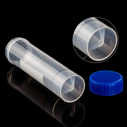 50 Pcs Centrifuge Tubes - 50 ML Plastic Test Tubes with Blue Screw Caps, Clear 4-3/5 Inch Leak-Proof Vials for Cold