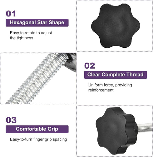 uxcell 2Pcs Star Knobs, M12x40mm Plastic Hex Shaped Clamping Handle Screw Knobs for Machinery Umbrella Base Replacement