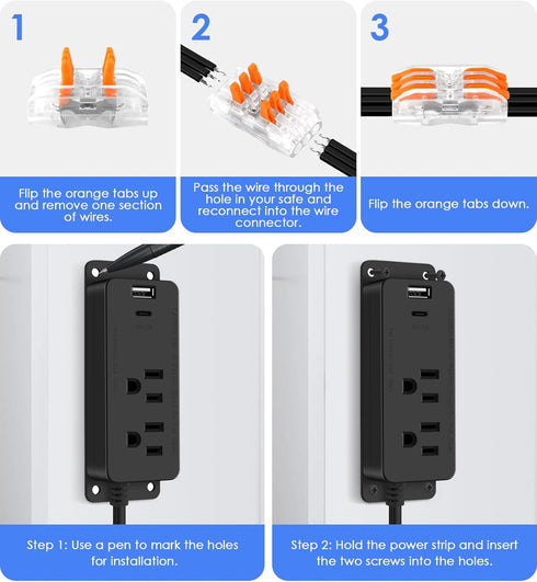 HEZI (10FT) Gun Safe Power Outlet Kit, Gun Safe Accessory Electrical Outlet with USB C Port. Hidden Drawer Outlet