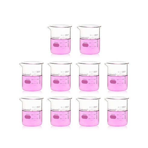 10 Pcs 250ml Upgraded Thick Glass Beakers, Griffin Low Form Set with Double Scale, 3.3 Boro, LVA025