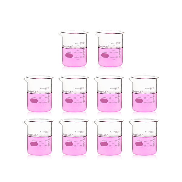 10 Pcs 250ml Upgraded Thick Glass Beakers, Griffin Low Form Set with Double Scale, 3.3 Boro, LVA025