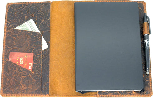 JJNUSA Leather Cover for Leuchtturm 1917 Medium A5 (5.75"x8.25") Distressed Leather Travel Journal Cover, Flower Brown