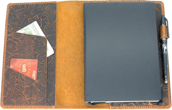 JJNUSA Leather Cover for Leuchtturm 1917 Medium A5 (5.75"x8.25") Distressed Leather Travel Journal Cover, Flower Brown