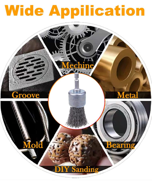 30 Pack 1/4-Inch 3 Rocaris Carbon Steel Wire Wheel Brush with Hex Shank, Pen Brush, for Rust Removal, Corrosion