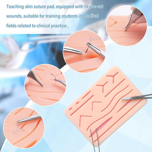 Suture Practice Kit for Medical Students, Silicone Pad for Surgical Stitches Training, Vet Nursing Supplies