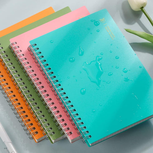 EMSHOI College Ruled Spiral Notebook, 4 Pack, 5.7" x 8.22", 640 Pages, Plastic Hardcover, Orange, Green, Pink, LightBlue