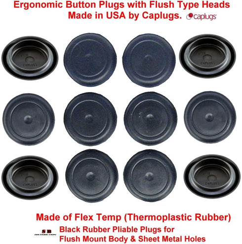 3/4" 0.75 Inch Black Rubber Plugs - Flush Mount Body and Sheet Metal Holes, Qty 10