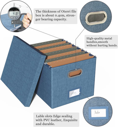 Portable File Storage Organizer Box - 2 Pack with Lid, Dark Blue, Fits Letter/Legal File Folder Storage