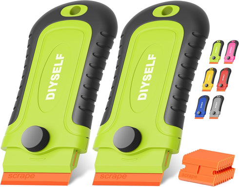 DIYSELF 2 Pcs Plastic Razor Blade Scraper with 10 Pcs Blades, Plastic