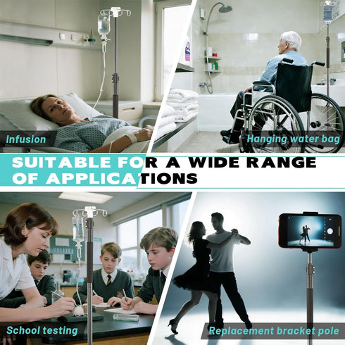 Crilealym Poles,46to 85In 4 (46-86in) IV IV Stand Floor with IV Bag Holder Stand Portable Telescopic Stabilizing Tripod