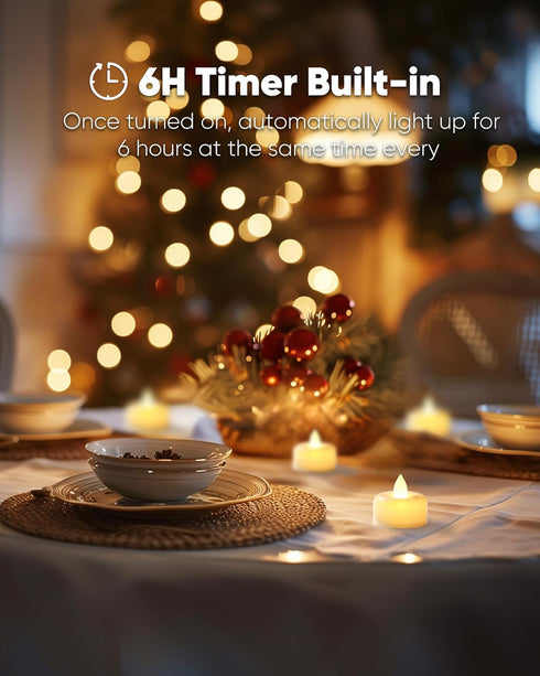 12 Pack 6H Amagic Timer Tea Lights Candles Battery Operated Candles with Timer, Auto On Daily, Flickering LED TeaLights