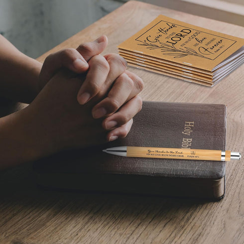 Kisston 100 Pcs Christian Gift Bulk, Bible Verse Notebooks, Inspirational Bamboo Pens, Sunday School Favors