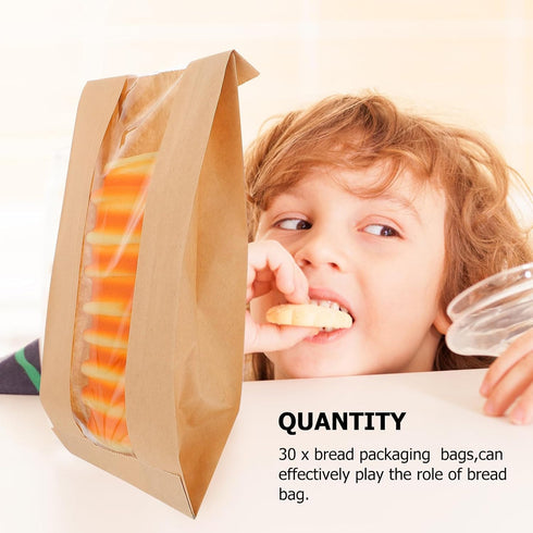 30pcs 23x12x5cm Commercial Holibanna Kraft Paper Bread Bags with Window Mini Bread Pouches for Bakery Toast