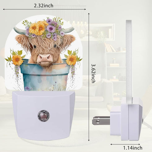 Highland Cow Night Light, Cute Nightlight Plug into Wall with Dusk to Dawn Sensor, LED Lamp Energy Saving Lights