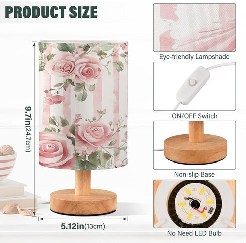 LFICRTAN Table LED Lamps Pink Ballerina Pattern Bedroom Night Light Bedside Lamps with USB Ports Nightstand Lamps Wood