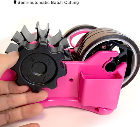 Heat Tape Dispenser Set, Pink Multi-Roll, PreCut 1.4'' Pieces, Semi-Automatic with 1+3'' Core
