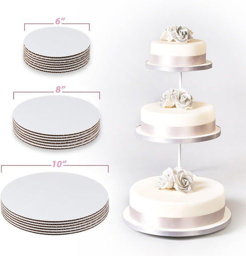 StarMar Set of 18 – Cake Board Rounds, Circle Cardboard Base, 6, 8 and 10-Inch, Perfect for Cake Decorating, 6 of Each