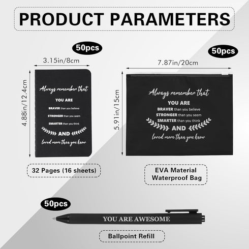 Seajan 150 Pcs Bulk Inspirational Gifts Including 50 Pcs Makeup Bag, 50 Pcs Motivational Notepad, 50 Pcs Pen (Black)