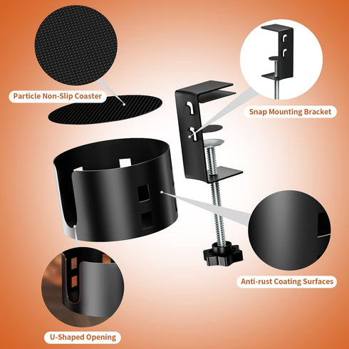 OOKUU Upgraded Large Desk Cup Holder Clamp, Anti-Spill Metal Office & PC Gaming Accessories, Compatible with Universal