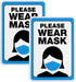 Excello Global Products 5"x7" Please Wear Mask Sign: Plastic Sign for Businesses with Adhesive Strips (Pack of 2)