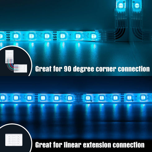 Led Strip Connectors, 4 Pin 10 Pack and L Shape 4-Pin LED Corner Connectors for 10mm Wide Strips