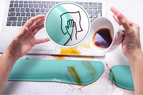 iFine Upgrade Cleanable PU Leather Keyboard Wrist Rest Pad & Mouse Cushion for School, Home, Office, Comfortable