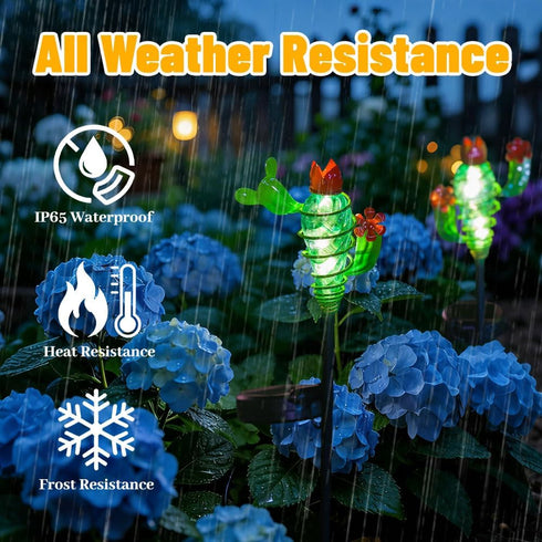 2Pack Viveta Garden Solar Lights - Cactus Solar Figurine Lights Stake, Waterproof Outdoor Decor for Pathway, PatioLawn