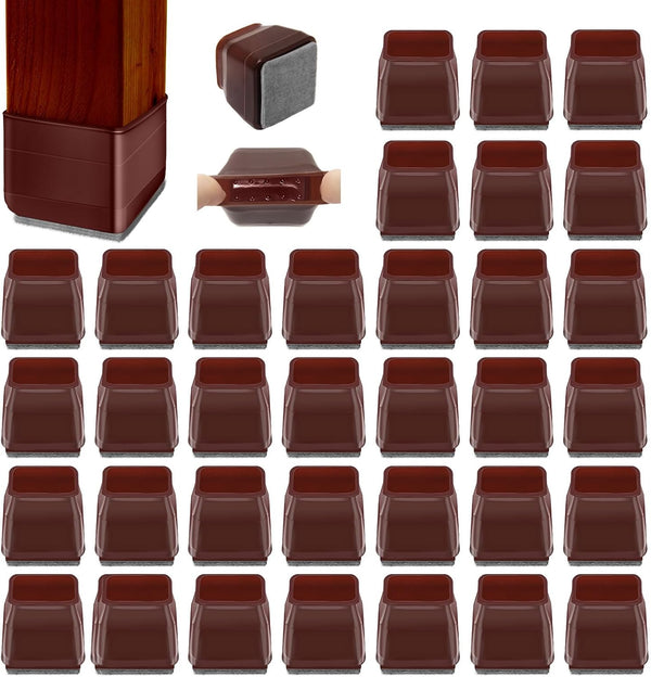 36Pcs Brown Square Chair Leg Floor Protectors, High Elastic Felt Furniture Pads