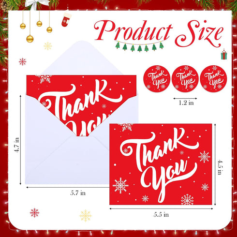 75 Pack 5.5 4.5 Inch Gueevin Christmas Thank You Cards with Envelopes and Stickers Bulk x Red Snowflakes Holiday Thank