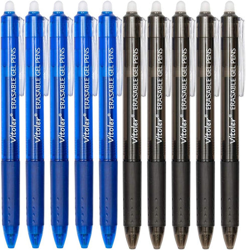 Vitoler Retractable Erasable Gel Pens, Fine Point (0.7mm), 5 Black & 5 Blue Gel Ink Pens for Drawing Writing Planner