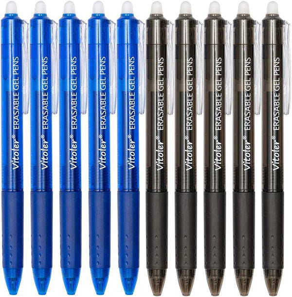 Vitoler Retractable Erasable Gel Pens, Fine Point (0.7mm), 5 Black & 5 Blue Gel Ink Pens for Drawing Writing Planner