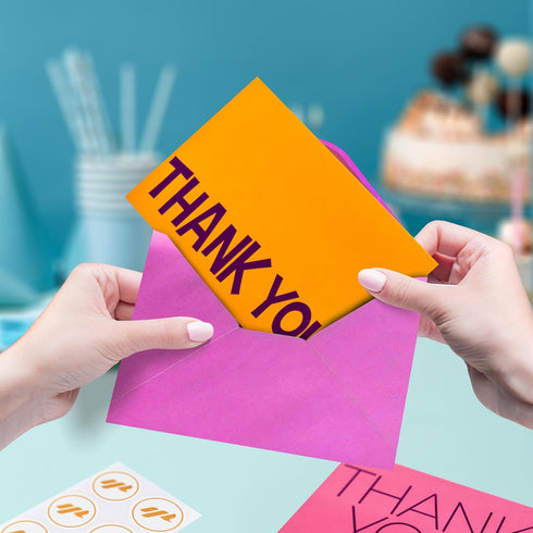 50 6x4 Kids Thank You Cards Bulk - Thick, in Blank Thank You Notes with Envelopes and Stickers - Fun, Colorful Designs