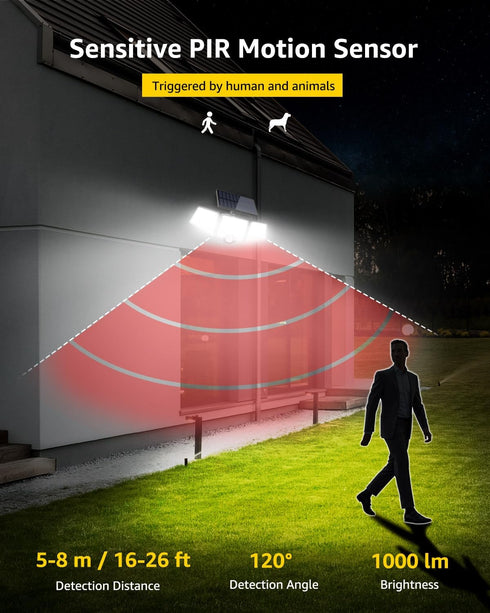 WL4000 3 270 IP65 LE Solar Lights for Outside, Solar Lights Outdoor with Motion Sensor, High Brightness, Adjustable