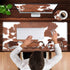 Large Mouse Pad with Gel Wrist Rest + Memory Foam Keyboard Wrist Rest Support Set, XXL Brown Cowhide Desk Mat