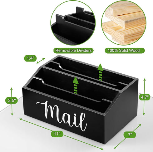 DRASTAR Mail Organizer Countertop - Wood Mail Holder with 4 Slots, Bill Organizer for Home Office