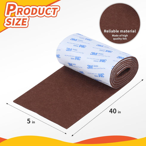 Felt Furniture Pads, Non Slip Self Adhesive Cuttable Felt Tape Brown Heavy Duty Felt Strip Roll for Protecting Hardwood Floors Chair Wall Protector (40 x 5 x 0.12 Inch)