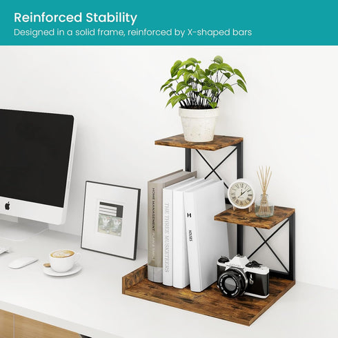 ELITEROO Desk Shelf Organizer, Wood Desktop Small Bookshelf, 3 Tier Storage Shelf Riser for Office Decor