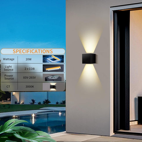 Boaskul 20W,3000K Outdoor Wall Lights Fixture Exterior Modern Front Porch Sconces Hardwired Wall Mount Up Down Lighting