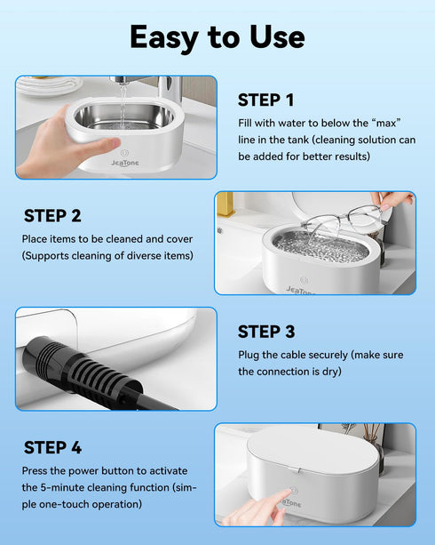 46KHz 20oz JeaTone Ultrasonic Jewelry Cleaner, Professional Ultrasonic Cleaning Machine for Rings, Eyeglasses