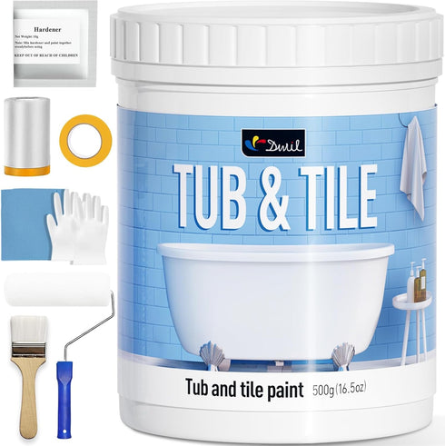 DWIL Tile Paint, Tub and Tile Refinishing Kit with Tools, Water-based Bathtub