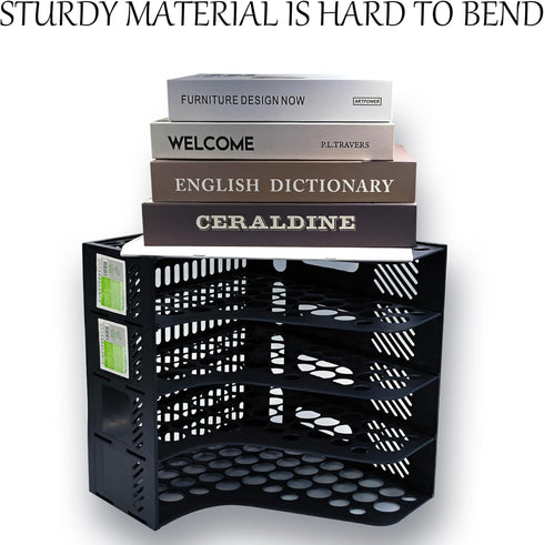Magazine File Holder, Plastic 4 Compartments Desk Organizer for Office Storage, Vertical Binder Organizer (Black)