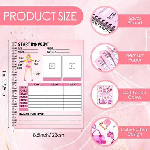 Food and Fitness Journal for Women Weight Loss Tracker Planner Workout Dairy Wellness Log Notebook with Calendar Calorie Counter Diet Meals Health Exercise Training Goals, 8.5 x 11, 138 Pages