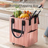 Chpbolly Rolling Shopping Tote Bag with Wheels Collapsible Hand-Pulled Trolley Reusable Grocery Bag Foldable Portable
